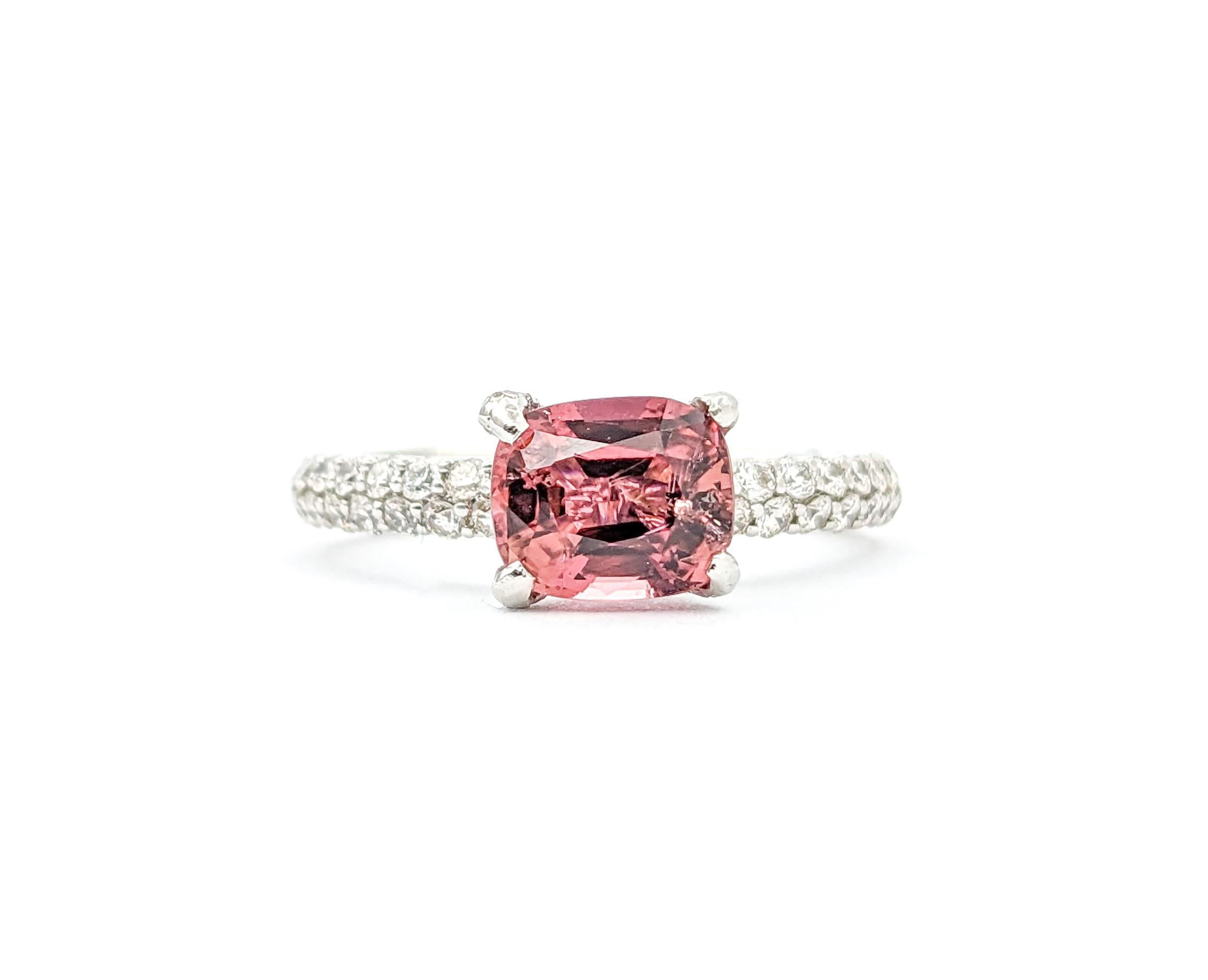 Radiant Cut 1.50ct Pink Tourmaline & Diamond Ring In Platinum