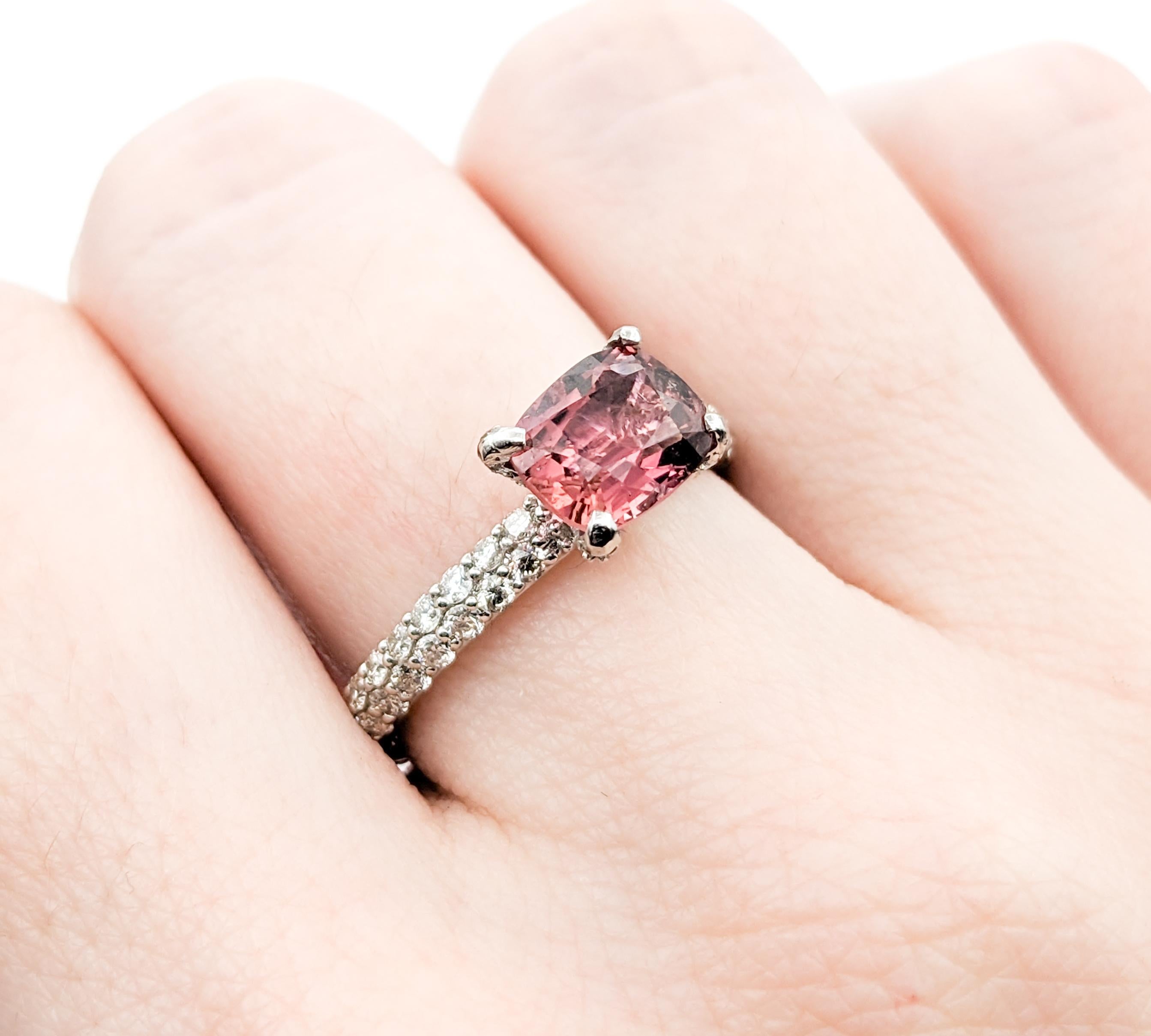 1.50ct Pink Tourmaline & Diamond Ring In Platinum For Sale 1