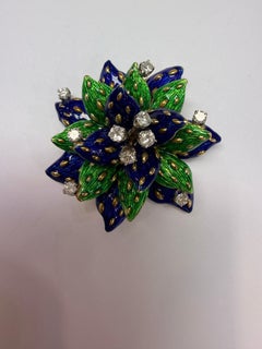 1.50ct RARE enamel diamond brooch 18KT gold, year unknown, 31 grams