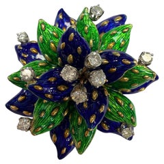 1.50ct RARE enamel diamond brooch 18KT gold, year unknown, 31 grams