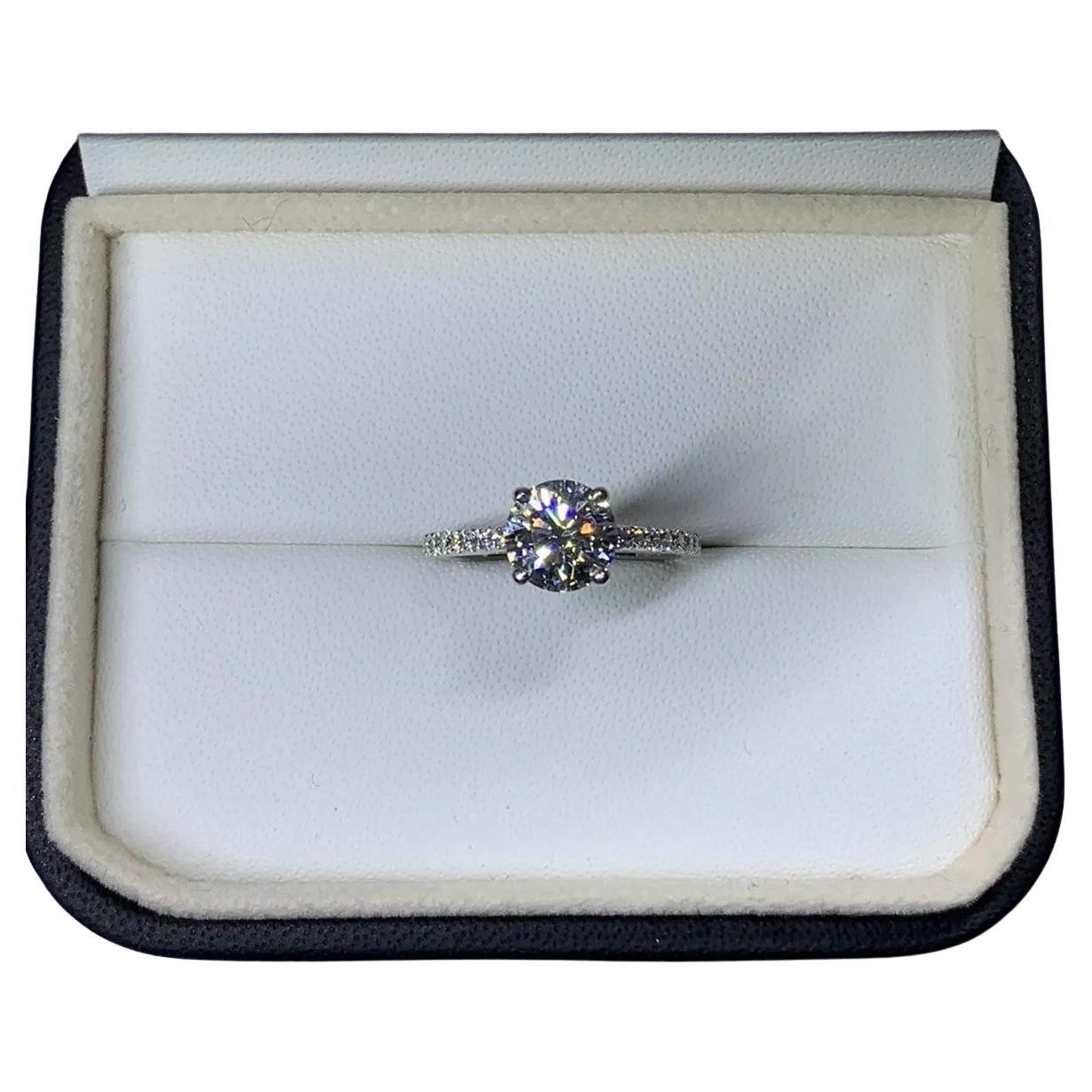 1.50ct Round brilliant diamond GIA solitaire engagement ring in platinum.