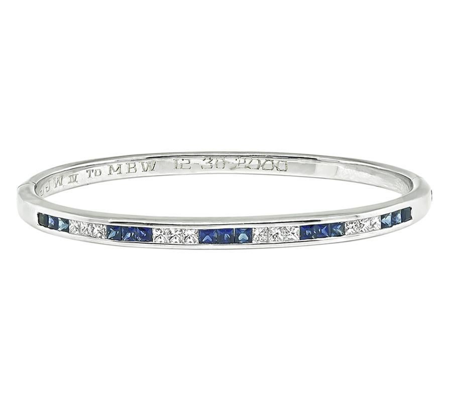 Princess Cut 1.50ct Sapphire 0.60ct Diamond Bangle For Sale