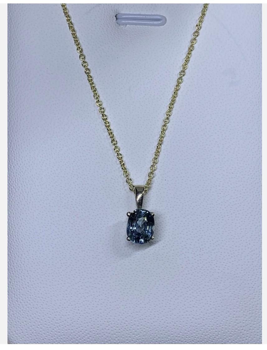 1.50ct Sapphire Solitaire Drop Pendant Necklace In 18ct Yellow Gold For Sale 2