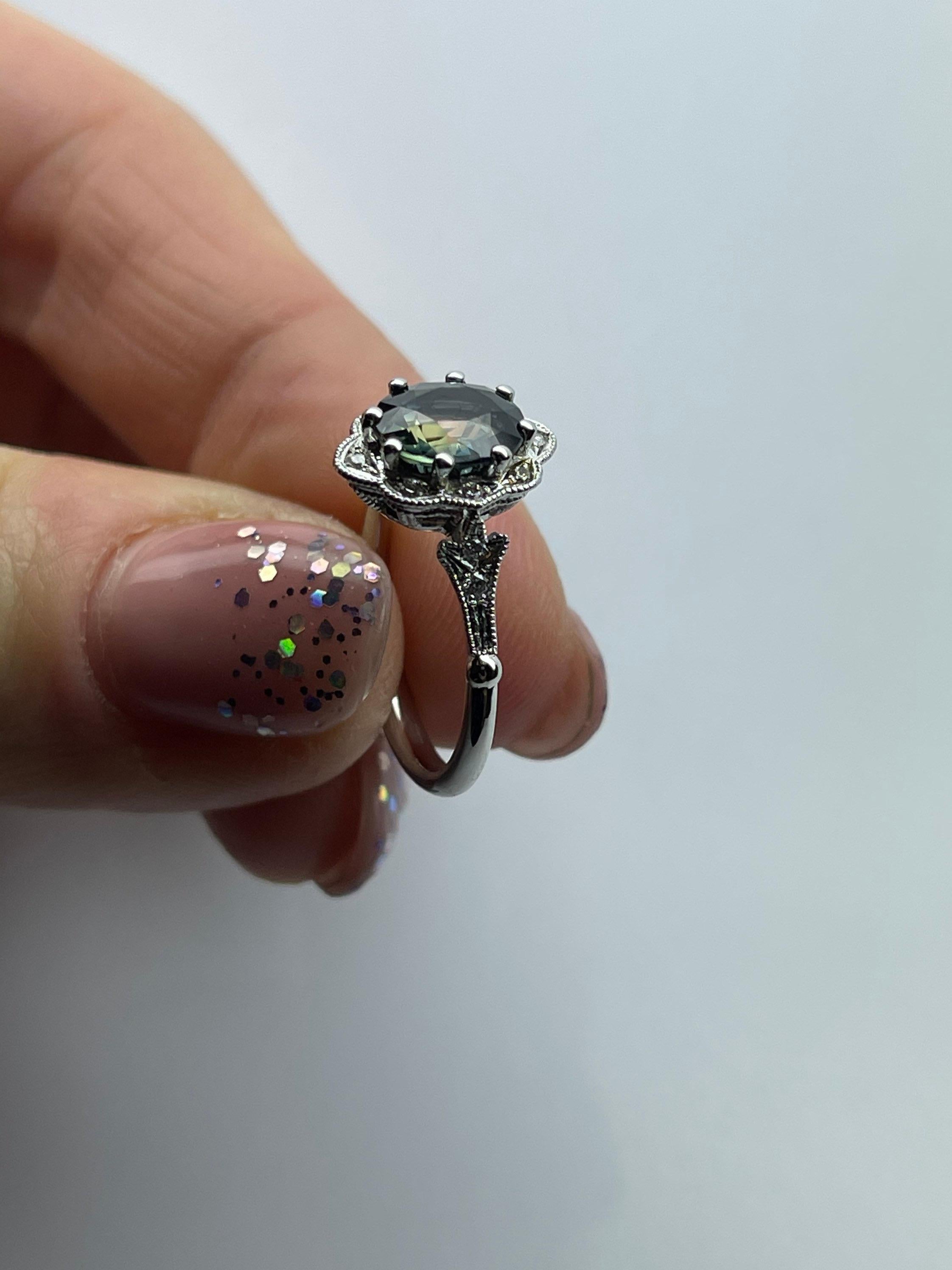 Oval Cut 1.50ct Sapphire Vintage ring 14KT white gold Handfinished oval engagement ring For Sale
