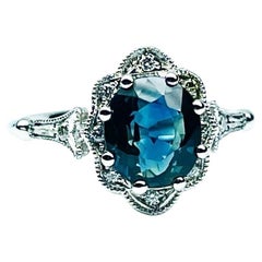 1.50ct Sapphire Vintage ring 14KT white gold Handfinished oval engagement ring