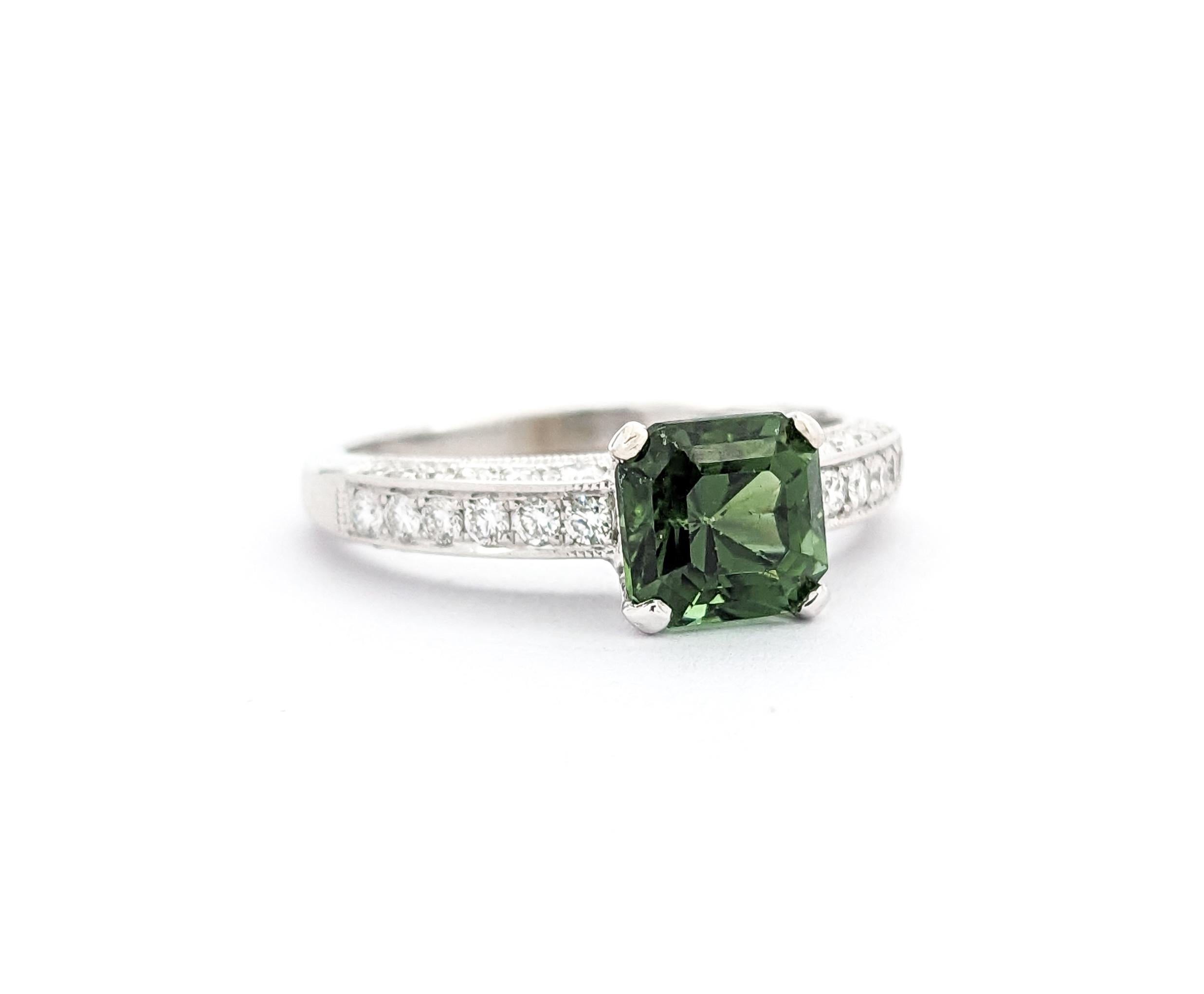 Contemporary 1.50ct Tourmaline & .60ctw Diamond Ring In White Gold For Sale