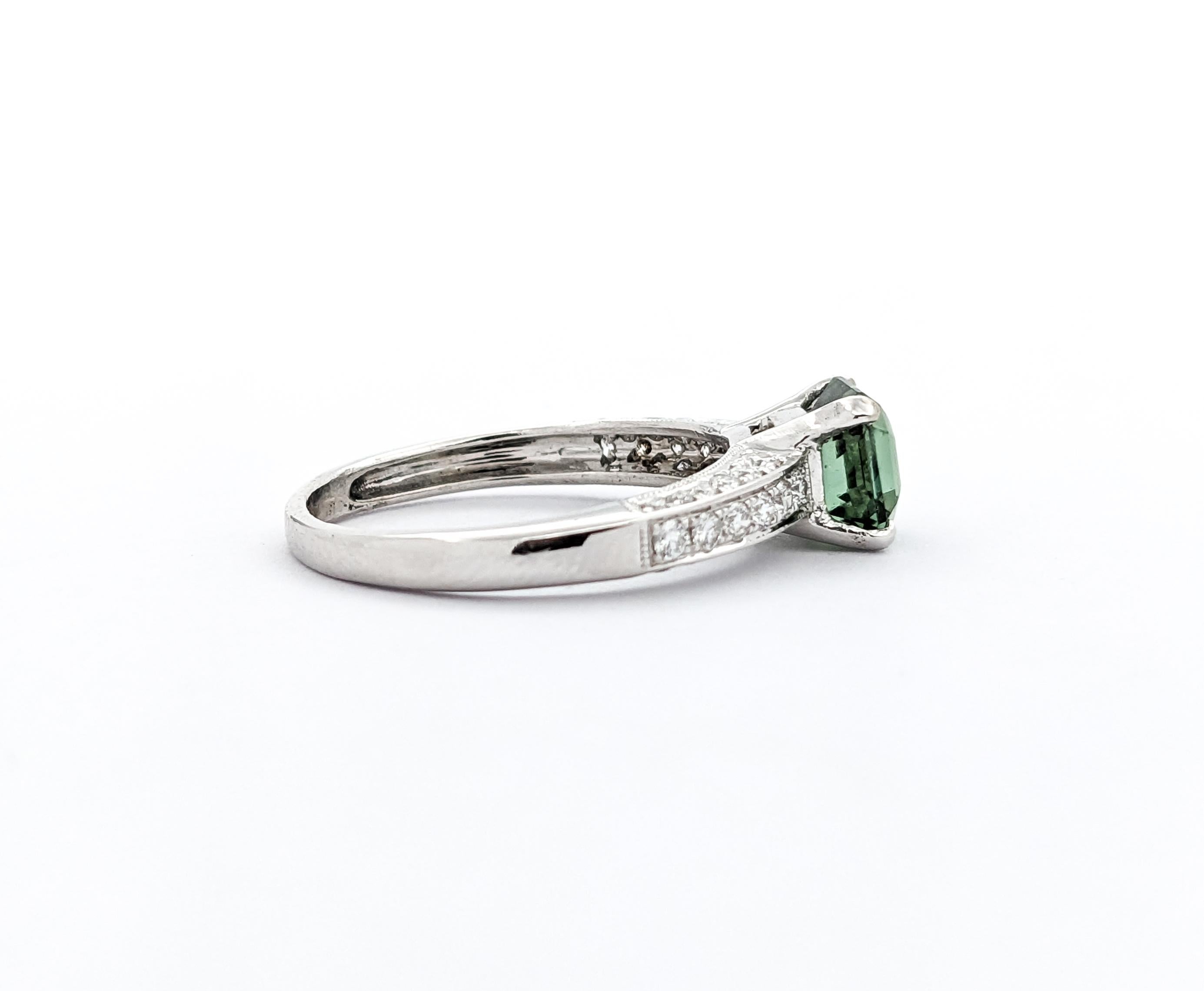 Princess Cut 1.50ct Tourmaline & .60ctw Diamond Ring In White Gold For Sale