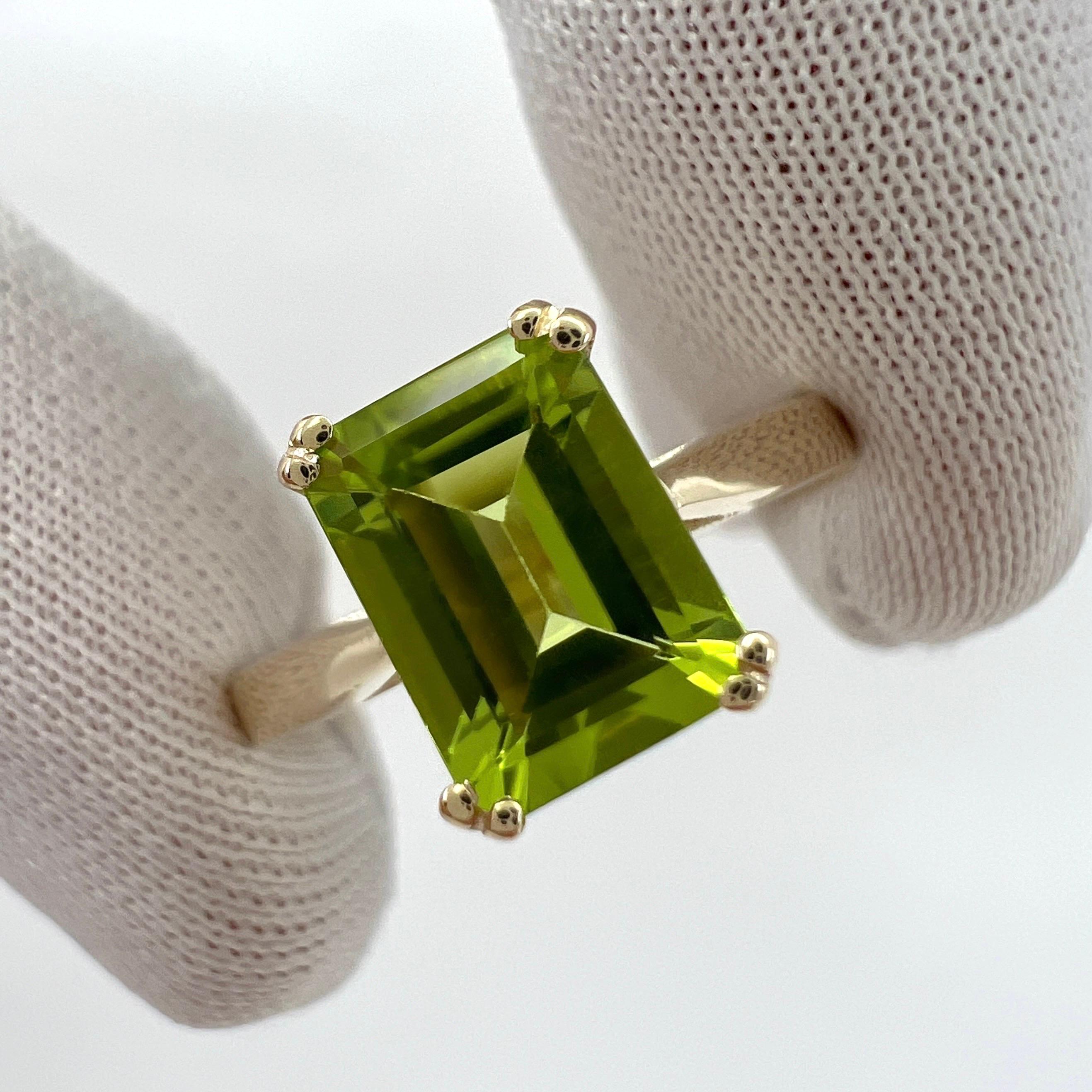 1.50ct Vivid Green Peridot Emerald Octagonal Cut 9k Yellow Gold Solitaire Ring For Sale 5