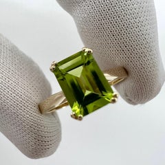 1.50ct Vivid Green Peridot Emerald Octagonal Cut 9k Yellow Gold Solitaire Ring