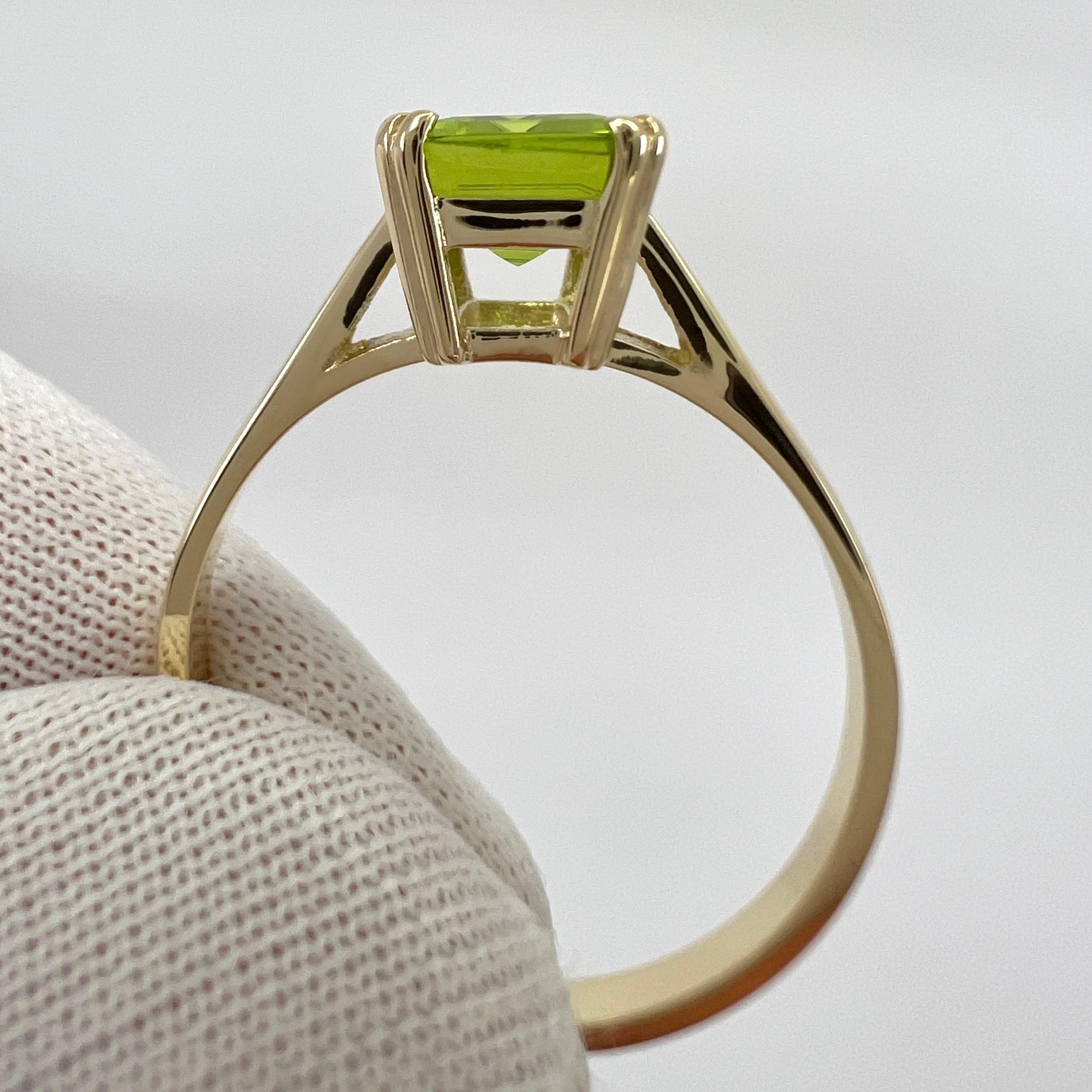 1.50ct Vivid Green Peridot Emerald Octagonal Cut 9k Yellow Gold Solitaire Ring For Sale 4