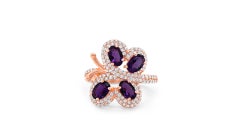 2.44 Ct Amethyst Butterfly Design Ring 925 Sterling Silver 18K Rose Gold Ring