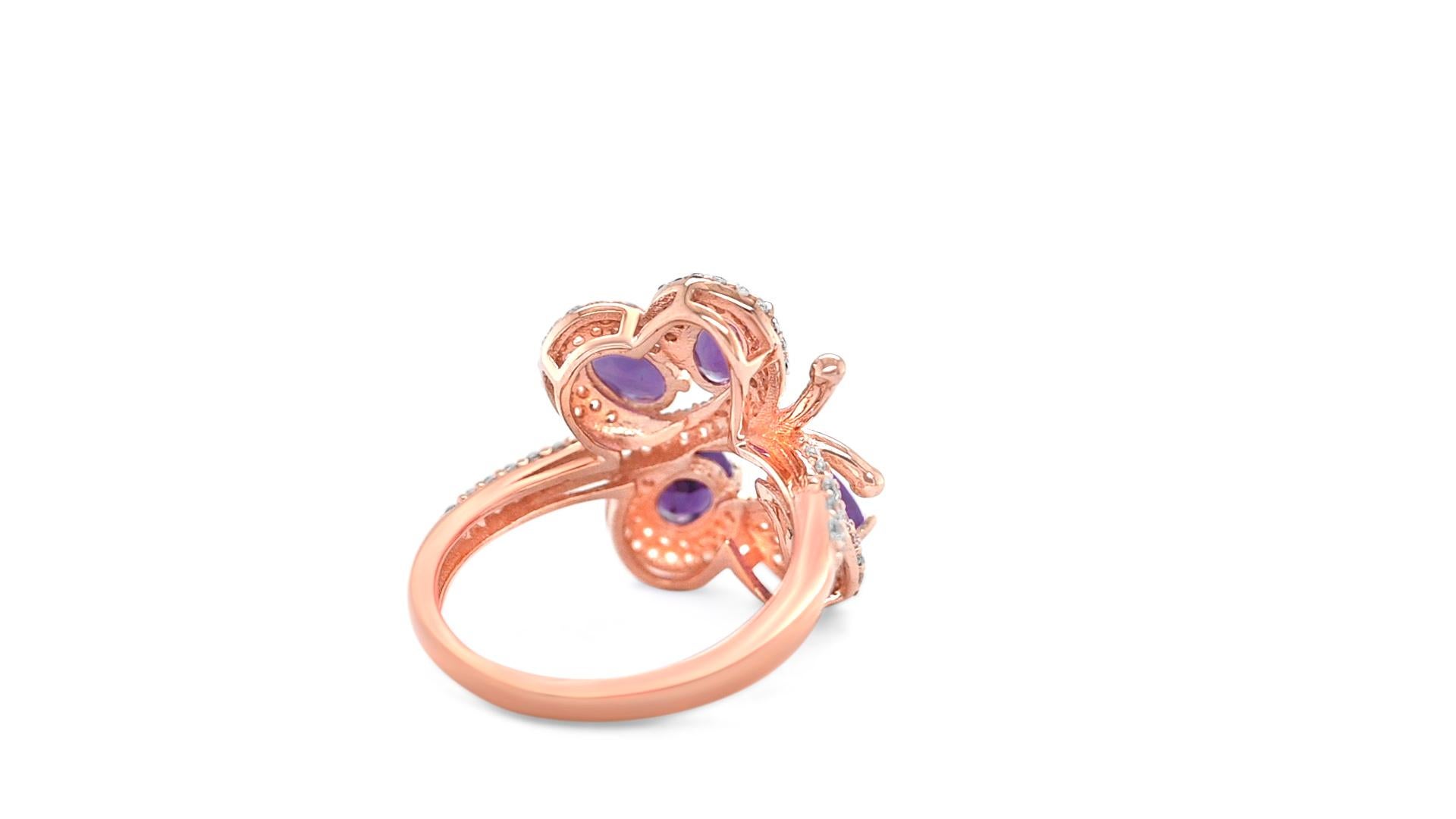 Taille ovale 2.44 Ct Amethyst Butterfly Design Ring 925 Sterling Silver 18K Rose Gold Ring  en vente