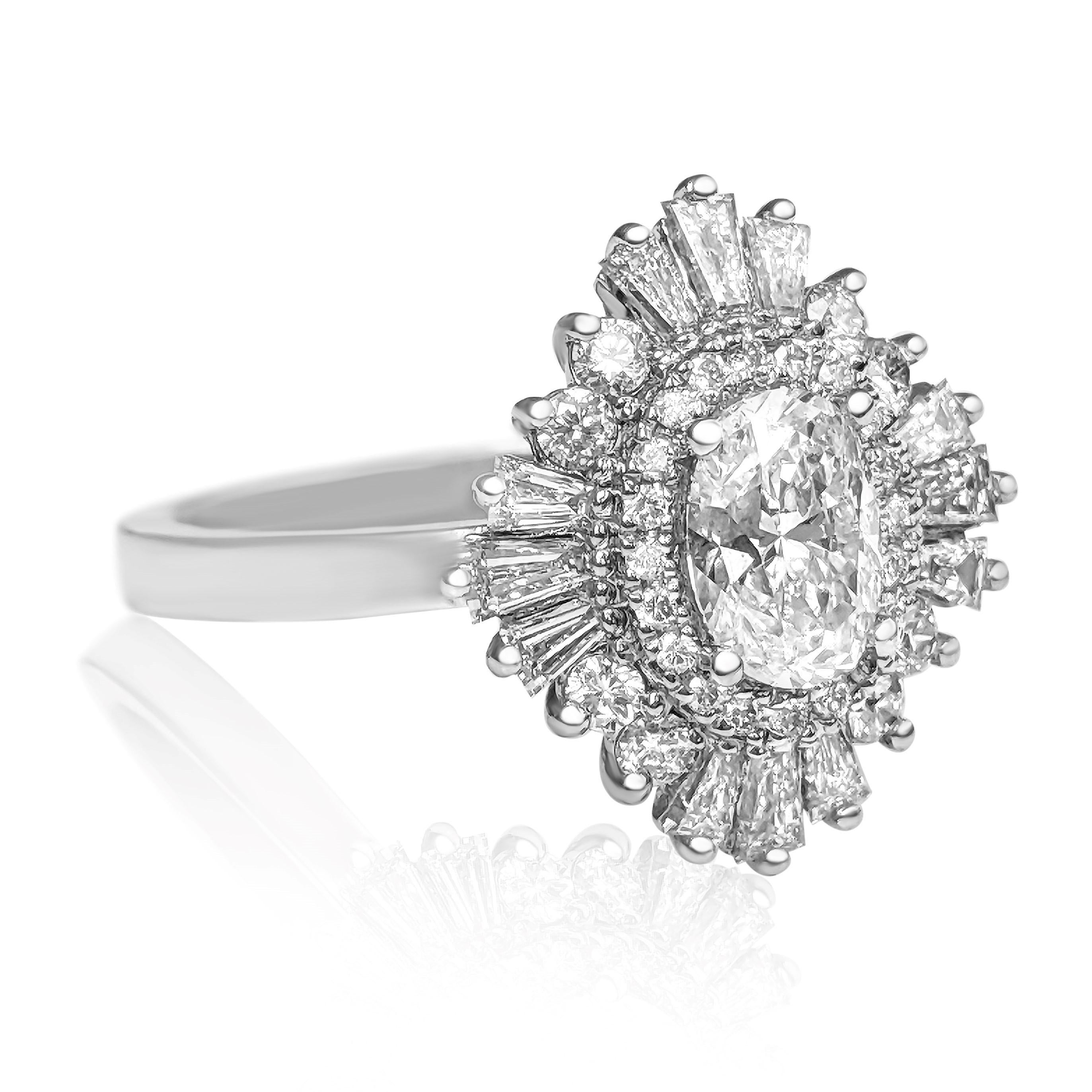 NO RESERVE - 1.50cttw Diamond Ballerina Halo, 14k White Gold Ring 1