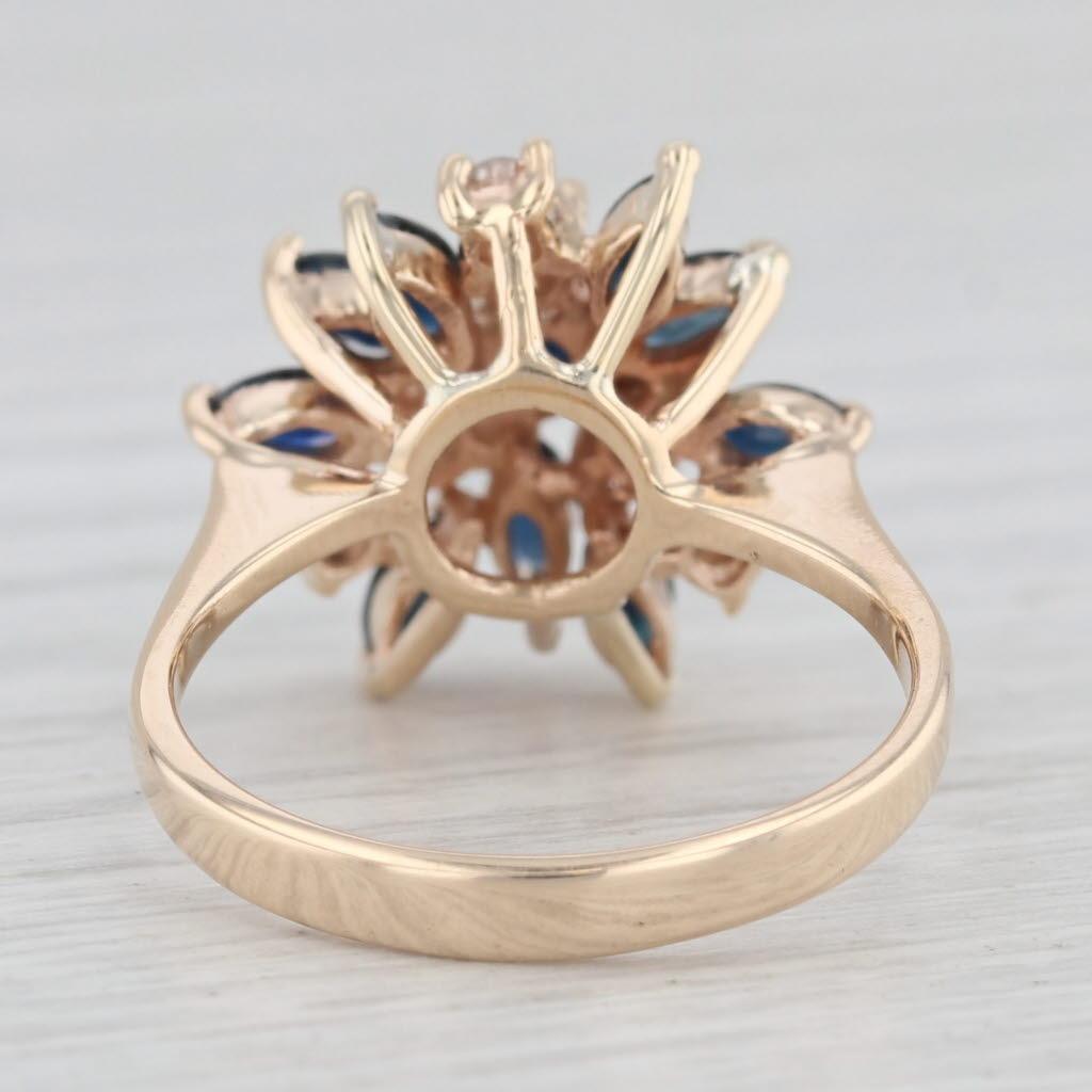 Marquise Cut 1.50ctw Blue Sapphire Diamond Cluster Cocktail Ring 14k Yellow Gold Size 6.5