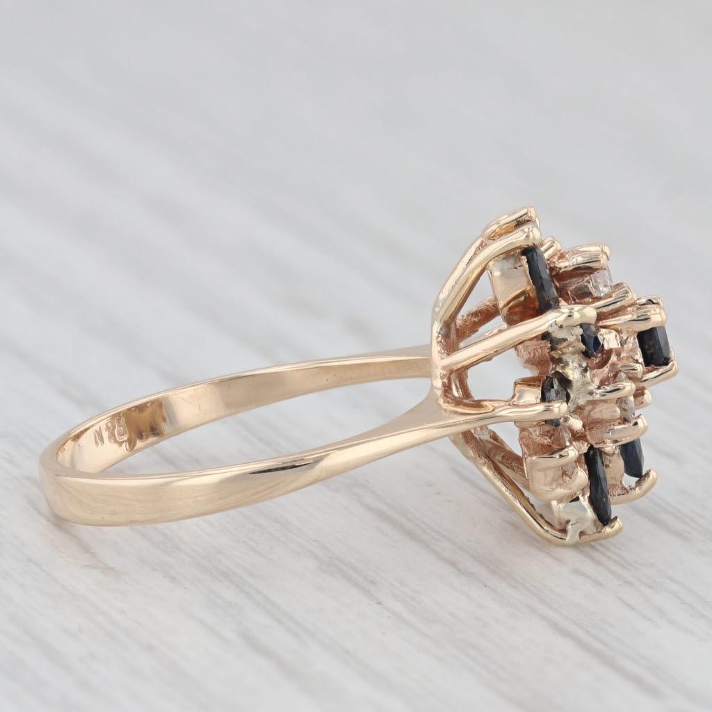 Women's 1.50ctw Blue Sapphire Diamond Cluster Cocktail Ring 14k Yellow Gold Size 6.5