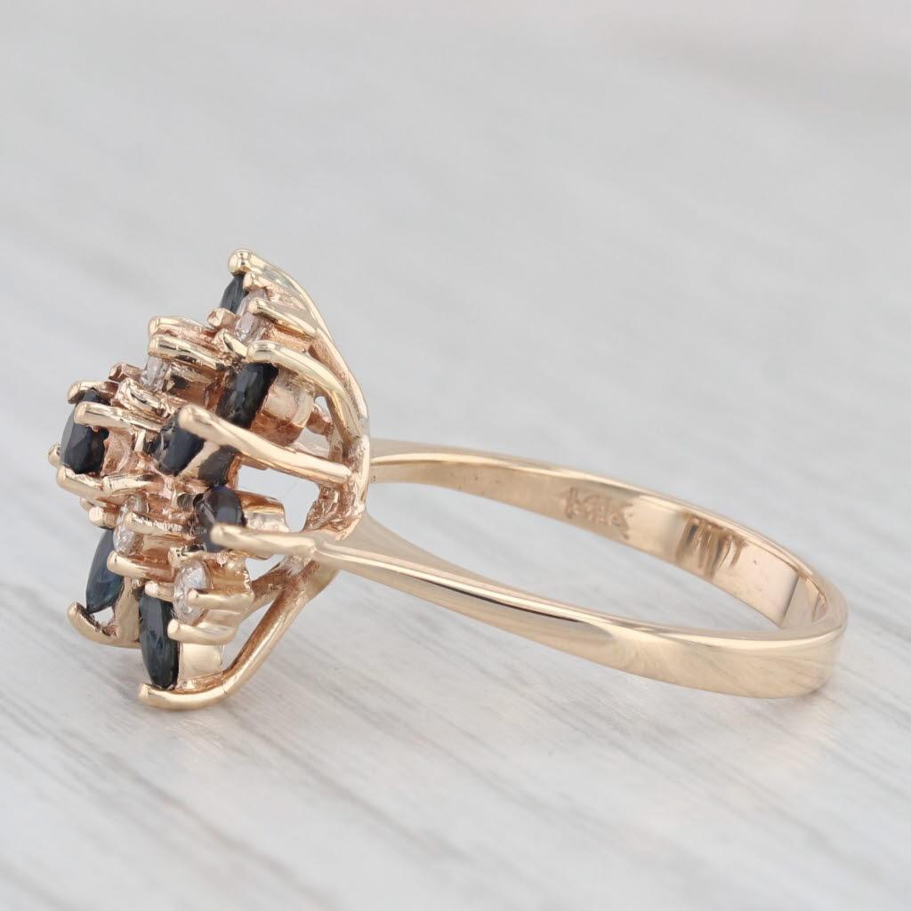 1.50ctw Blue Sapphire Diamond Cluster Cocktail Ring 14k Yellow Gold Size 6.5 1