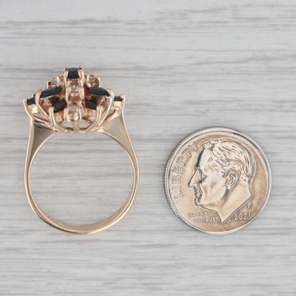 1.50ctw Blue Sapphire Diamond Cluster Cocktail Ring 14k Yellow Gold Size 6.5 3