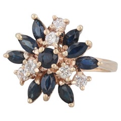 1.50ctw Blue Sapphire Diamond Cluster Cocktail Ring 14k Yellow Gold Size 6.5