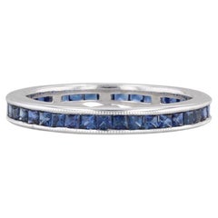 Anello di eternità con zaffiro blu da 1,50 carati in oro bianco 18 carati, misura 5.