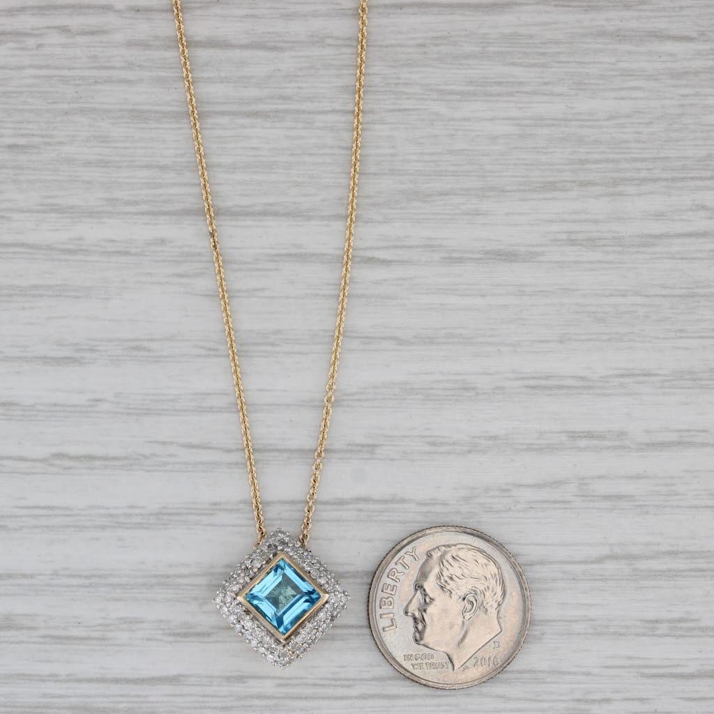 1.50ctw Blue Topaz Diamond Halo Pendant Necklace 14k Yellow Gold 16