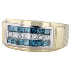 1.50ctw Blue White Princess Diamond Ring 18k Yellow Gold Size 9.75