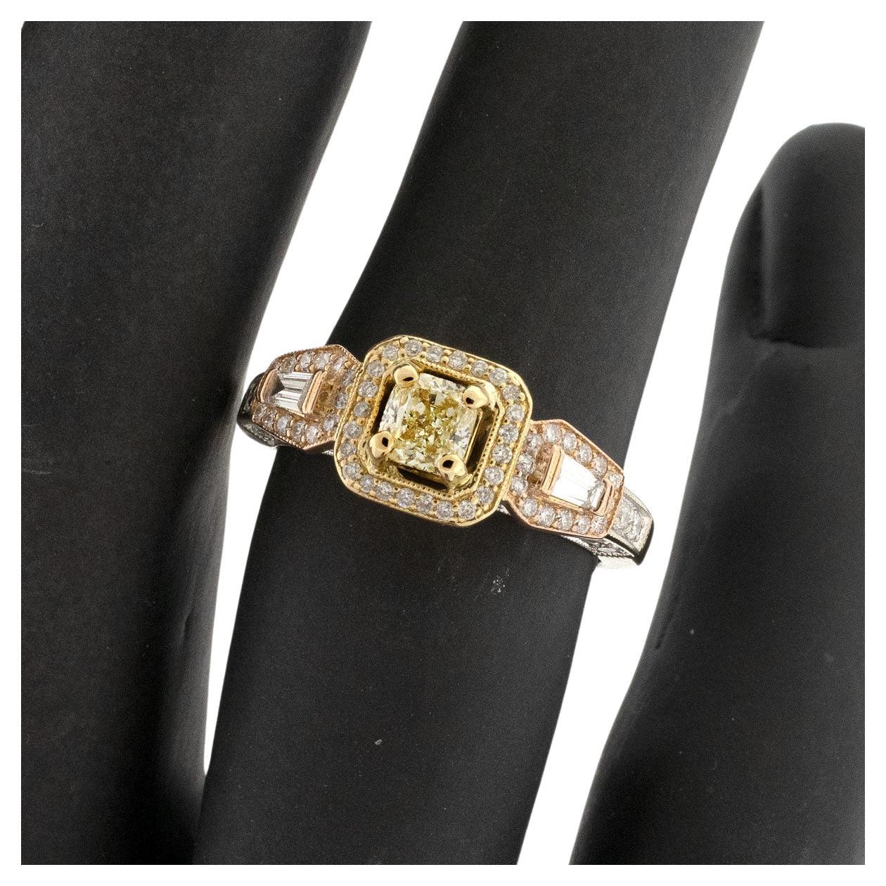 1.50ctw Cushion Center Three Diamond Pave Ring 18 Karat For Sale