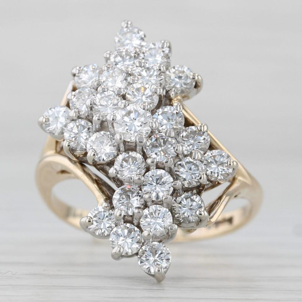 1.50ctw Diamond Cluster Ring 14k Yellow Gold Size 6.5 Cocktail Bon état - En vente à McLeansville, NC