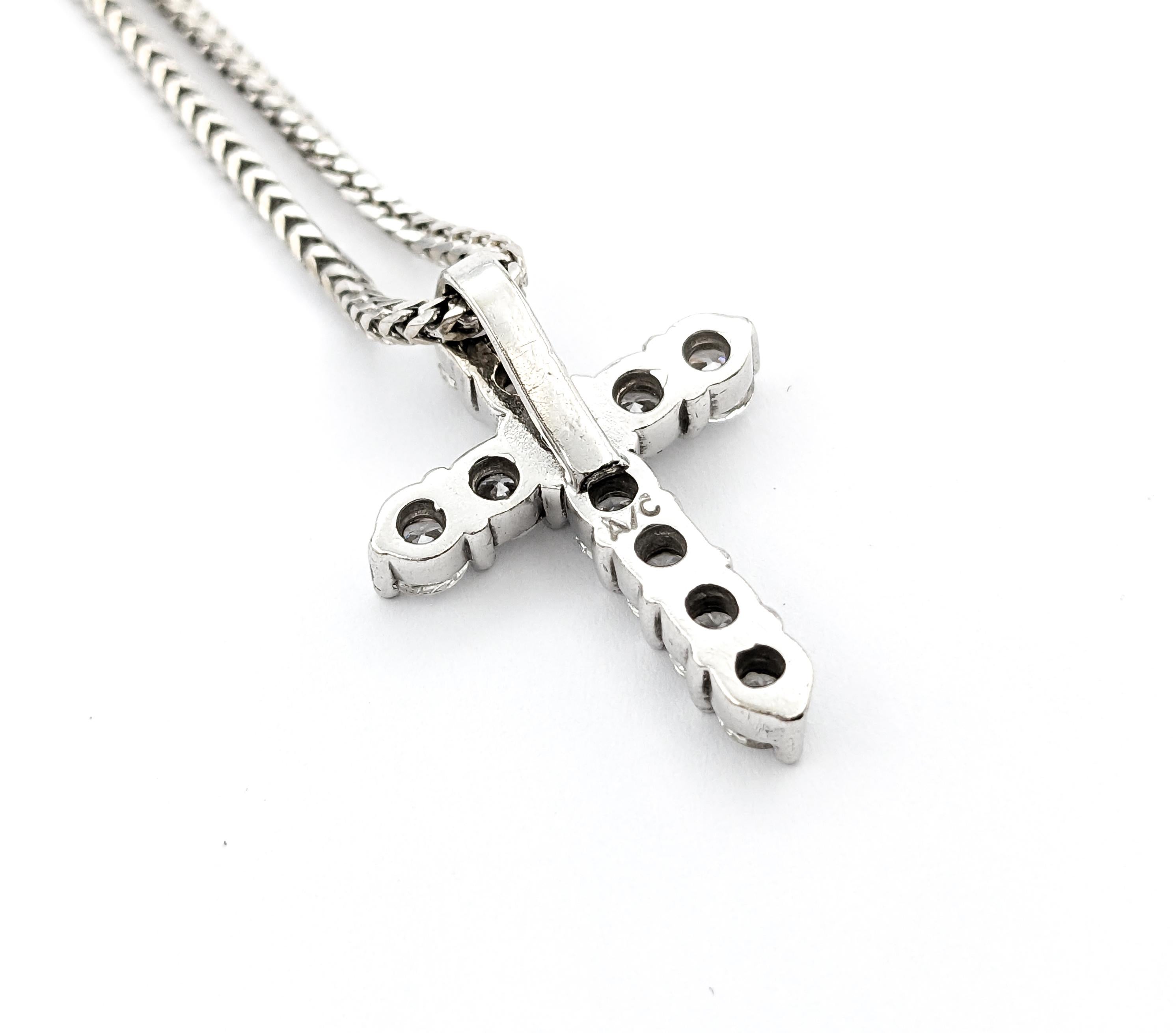 Contemporary 1.50ctw Diamond Cross Pendant With Chain In White Gold For Sale