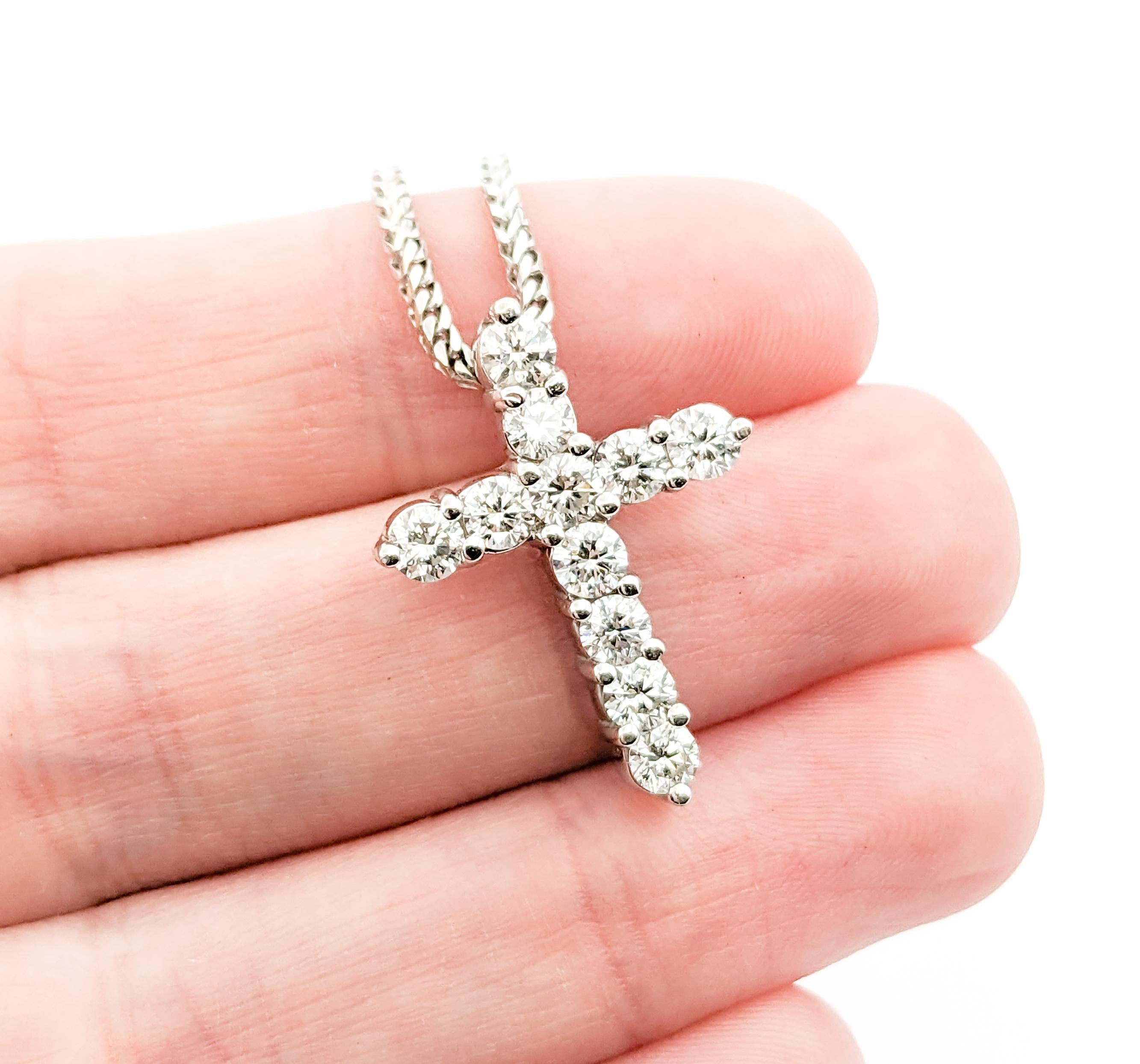 1.50ctw Diamond Cross Pendant With Chain In White Gold In Excellent Condition For Sale In Bloomington, MN