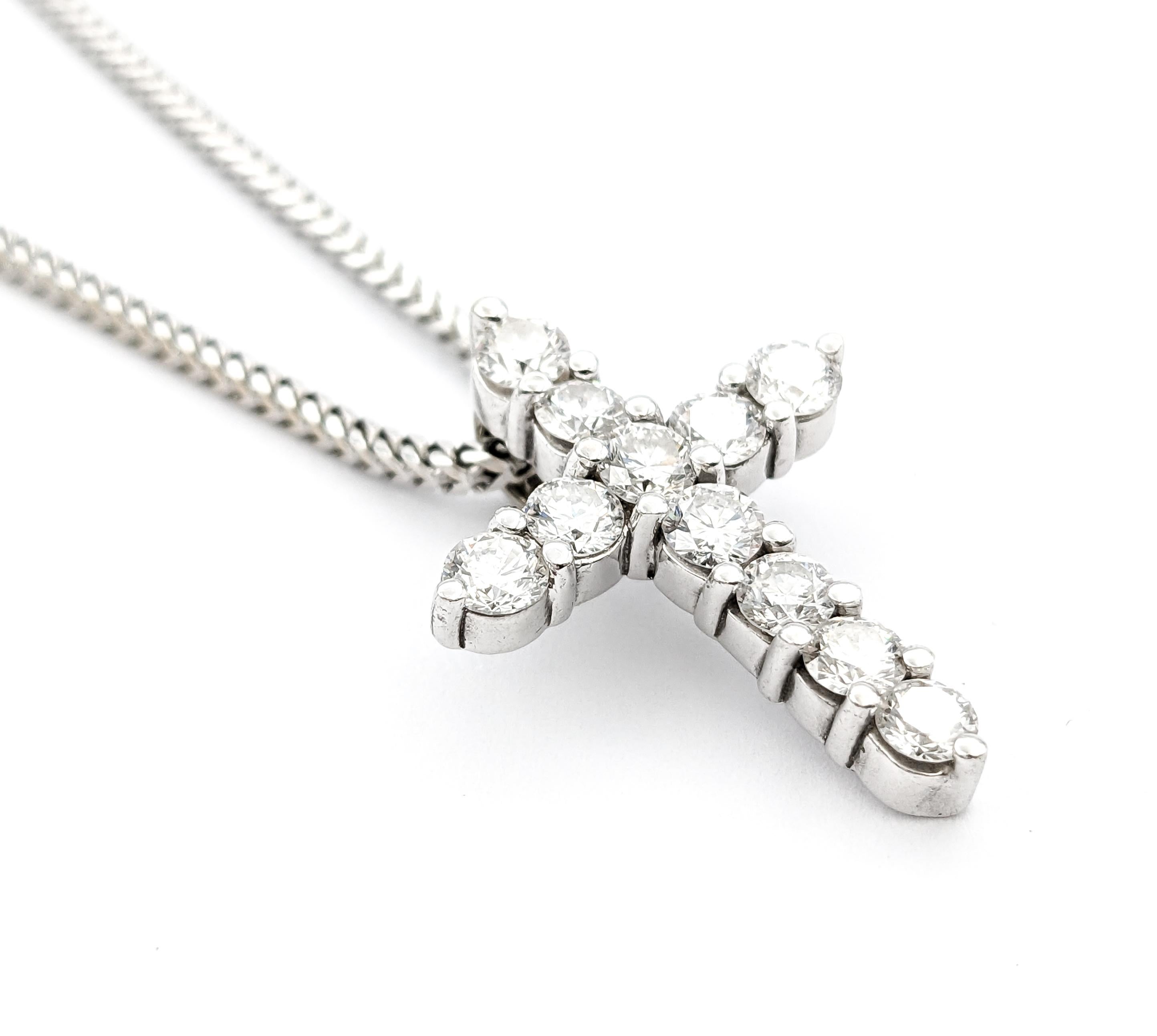 1.50ctw Diamond Cross Pendant With Chain In White Gold For Sale 1