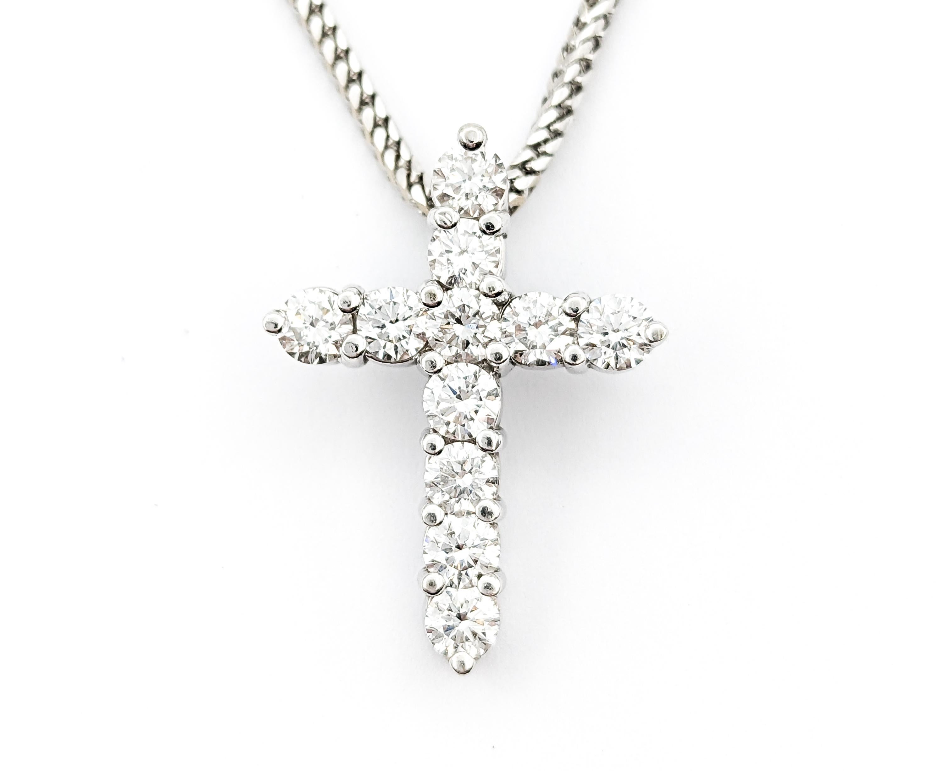 1.50ctw Diamond Cross Pendant With Chain In White Gold For Sale 3