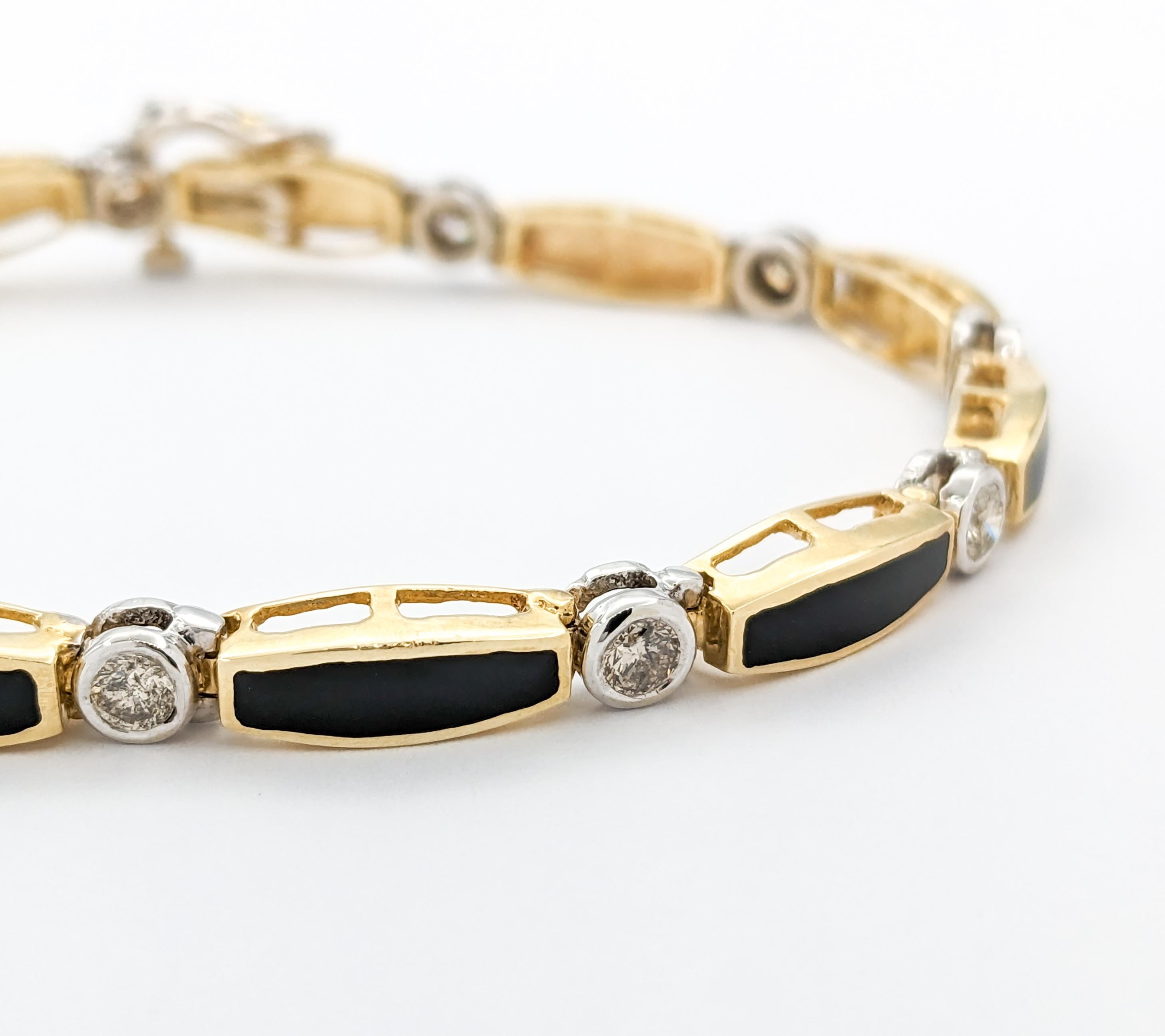 1.50ctw Diamond & Onyx Yellow Gold Tennis Bracelet For Sale 3