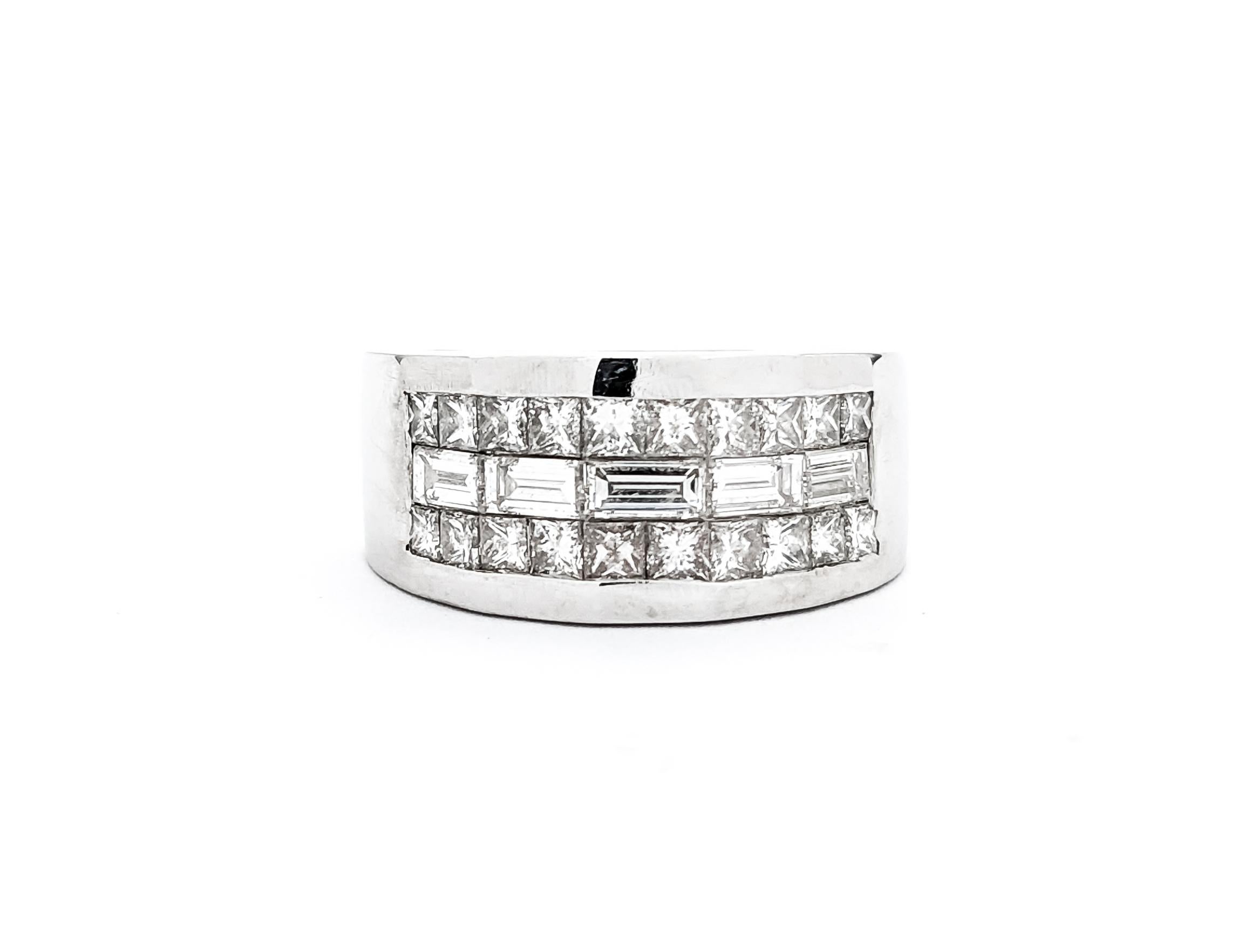 1.50ctw Diamond Ring In White Gold

This magnificent Ring is crafted in 18kt White Gold, showcasing a dazzling array of 1.50ctw diamonds in both princess and baguette cuts. Boasting a VS clarity and a near colorless hue, these diamonds radiate with