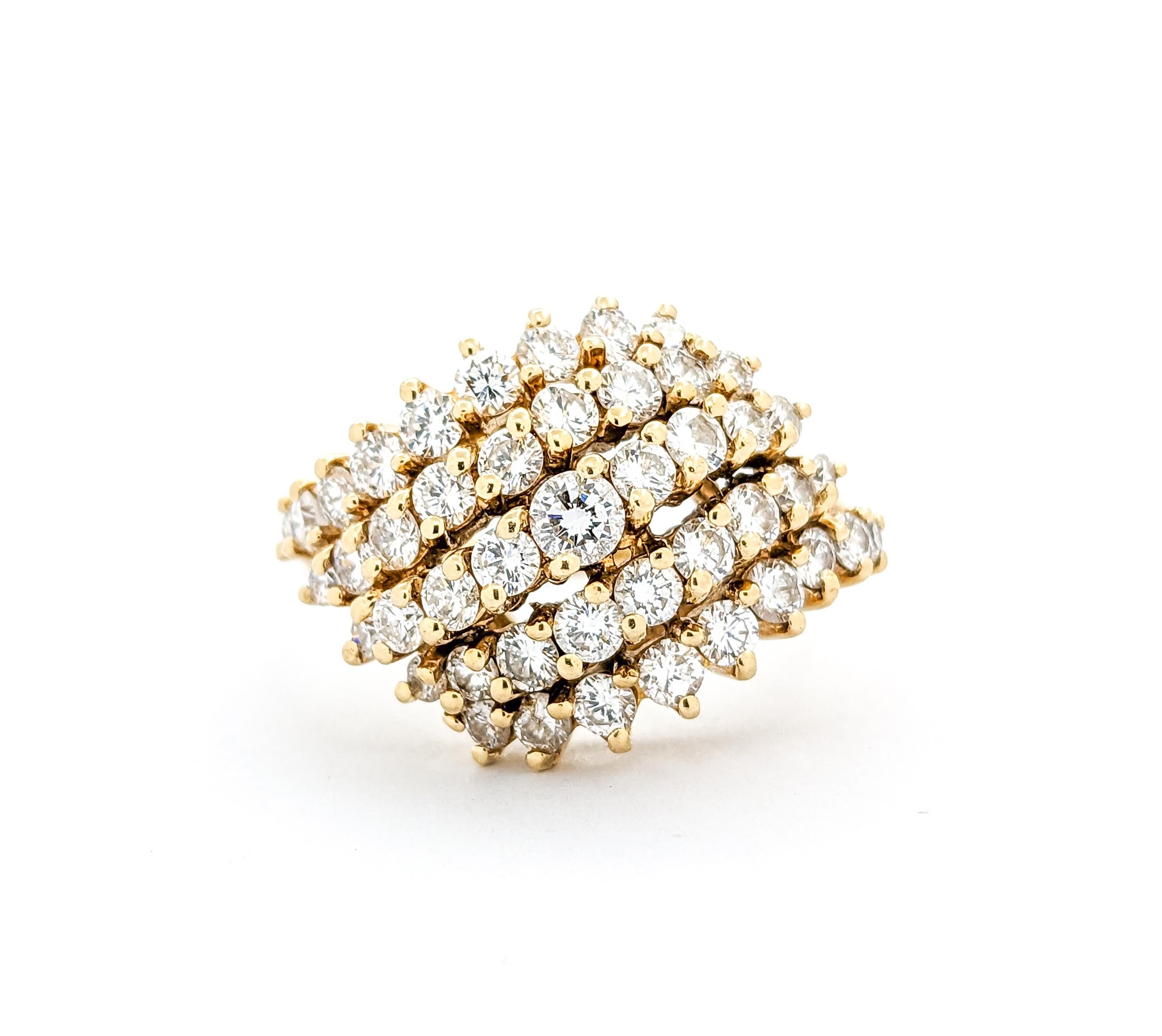 1.50ctw Diamond Waterfall Cluster Ring In Yelllow Gold For Sale 4