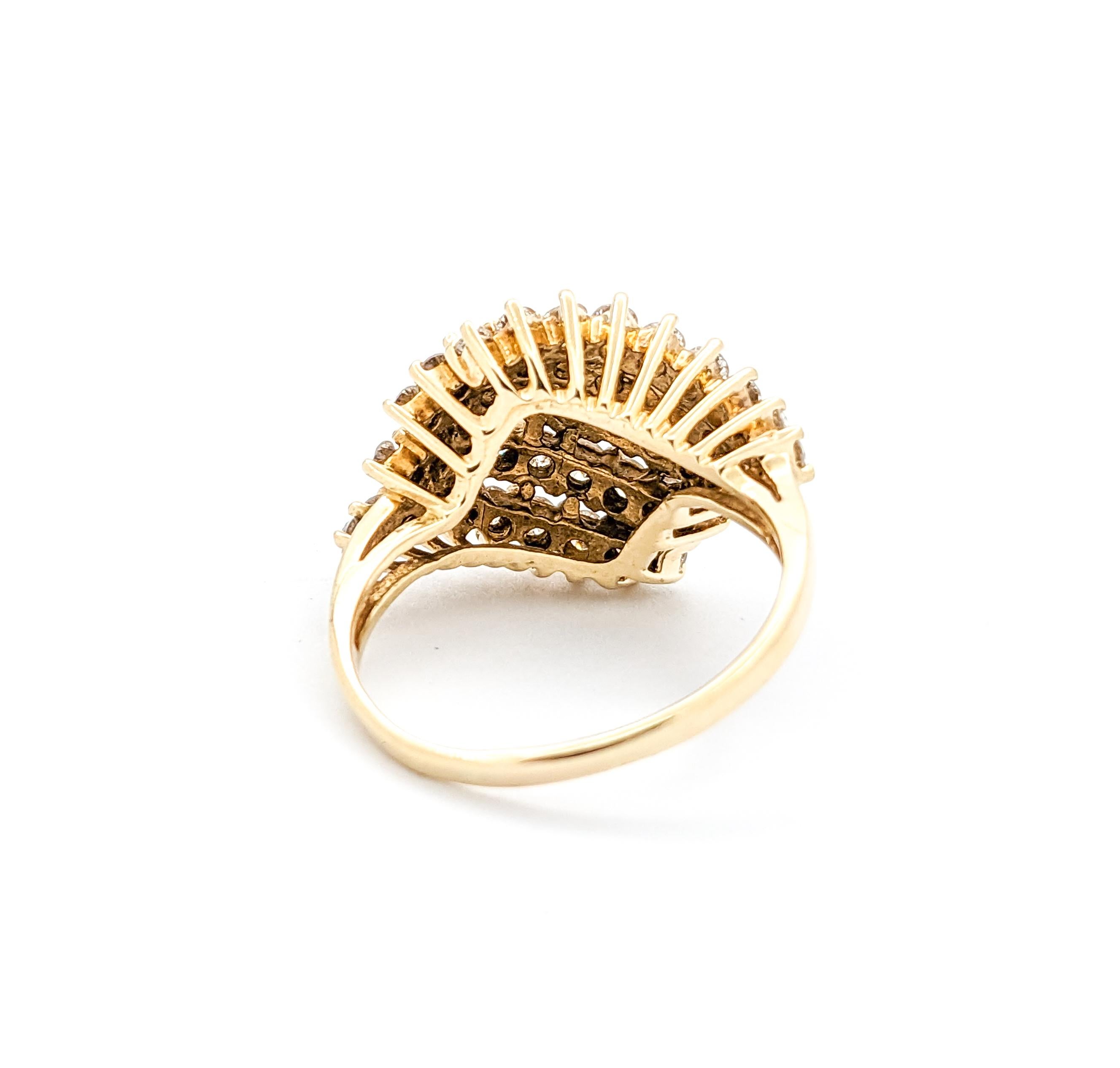 1.50ctw Diamond Waterfall Cluster Ring In Yelllow Gold For Sale 1