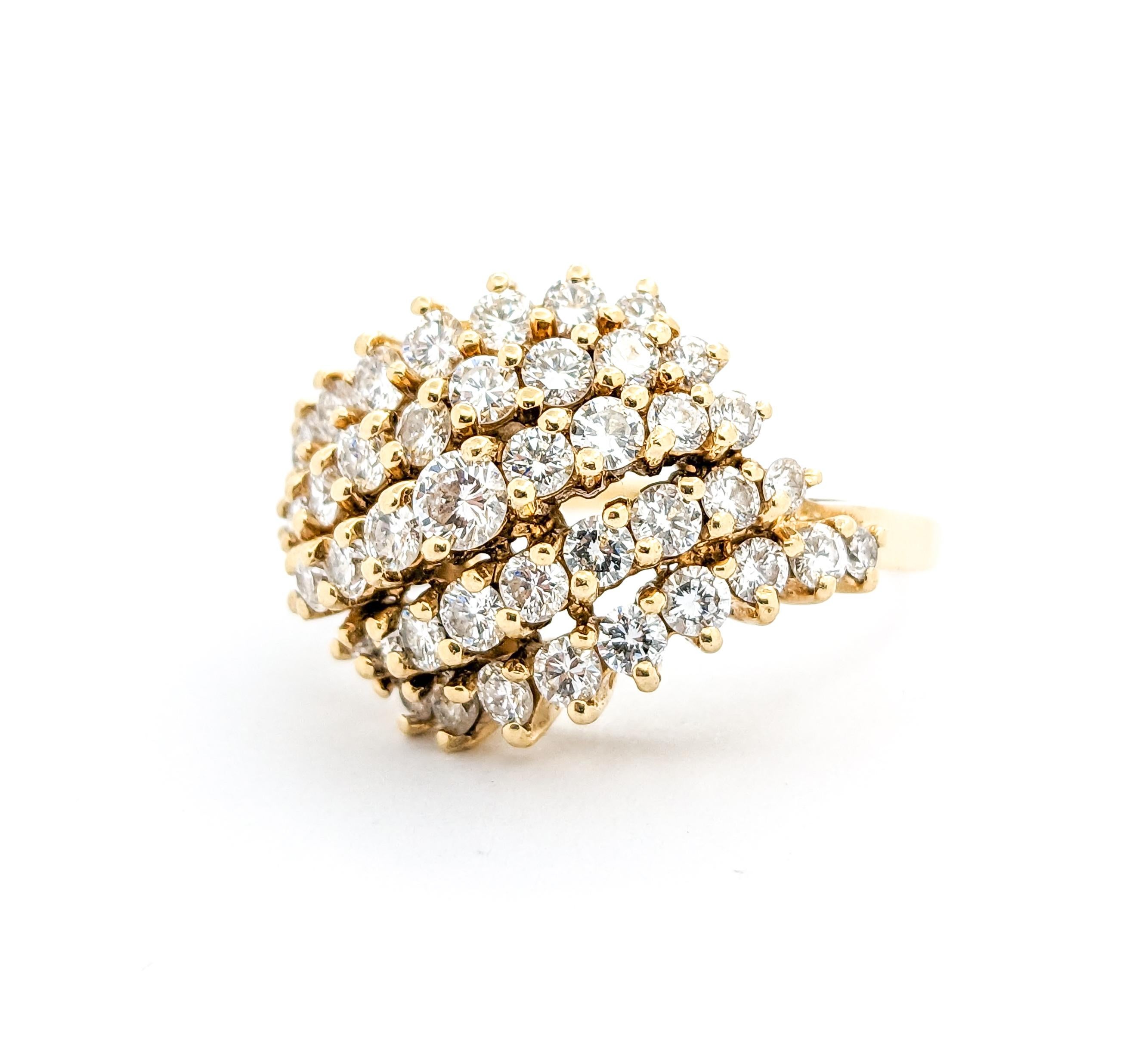 1.50ctw Diamond Waterfall Cluster Ring In Yelllow Gold For Sale 3