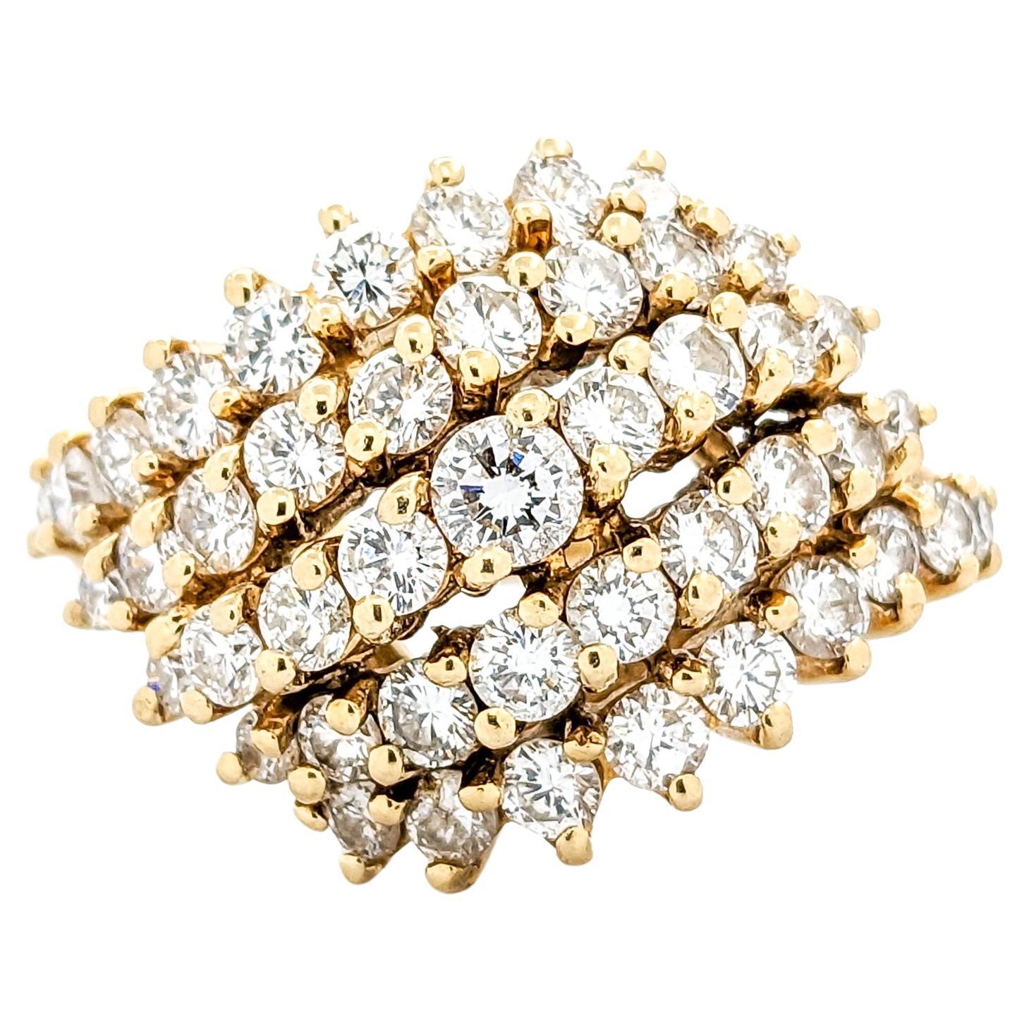 1,50 Karat Diamant-Wasserfall-Cluster-Ring aus Yelllow Gold