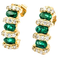 1.50ctw Emeralds & Diamond Earrings In Yellow Gold