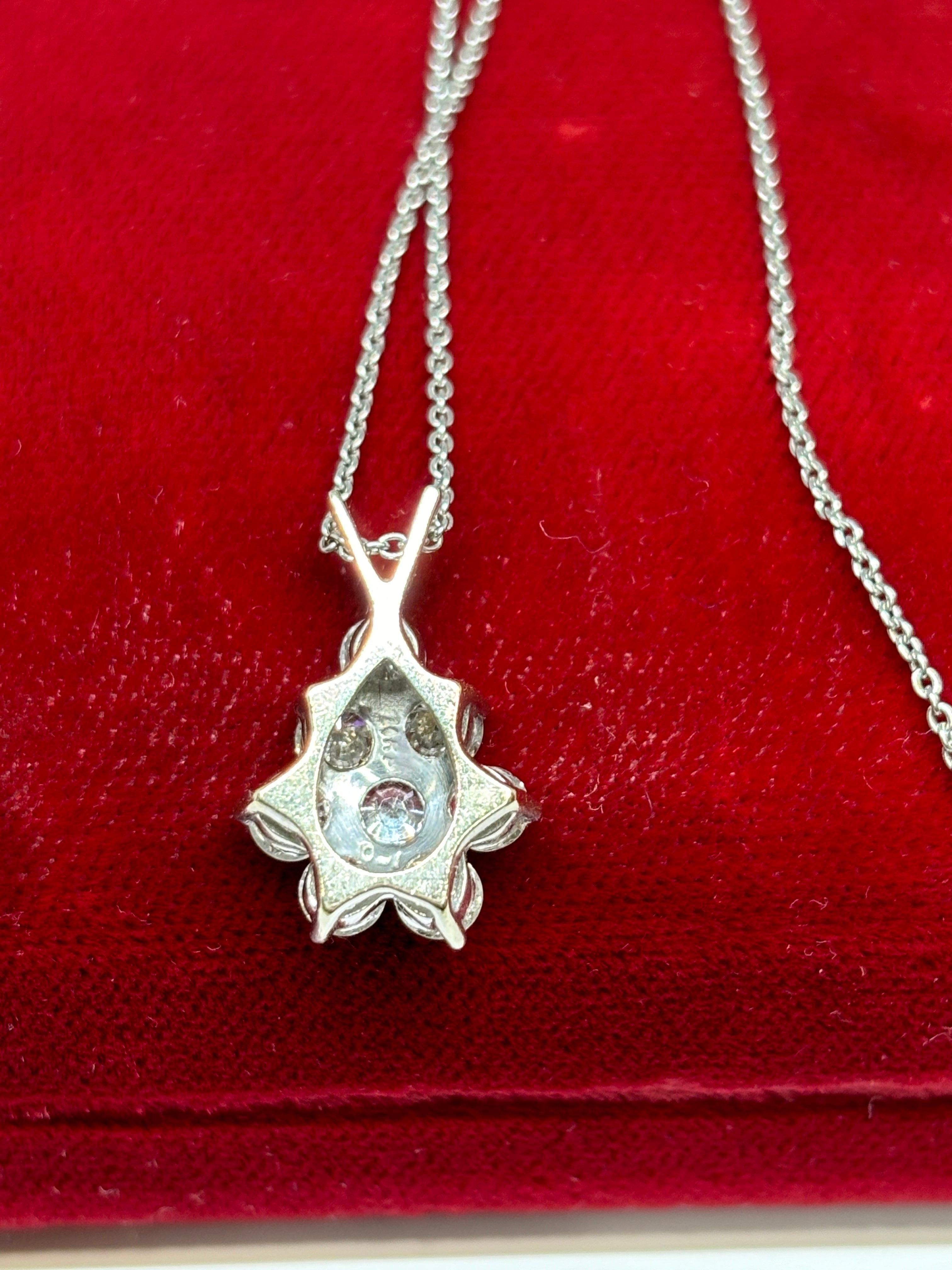 Women's 1.50ctw Natural Diamond Flower Cluster Drop Pendant 14k White Gold Necklace For Sale