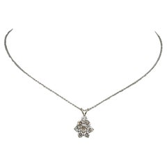 1.50ctw Natural Diamond Flower Cluster Drop Pendant 14k White Gold Necklace