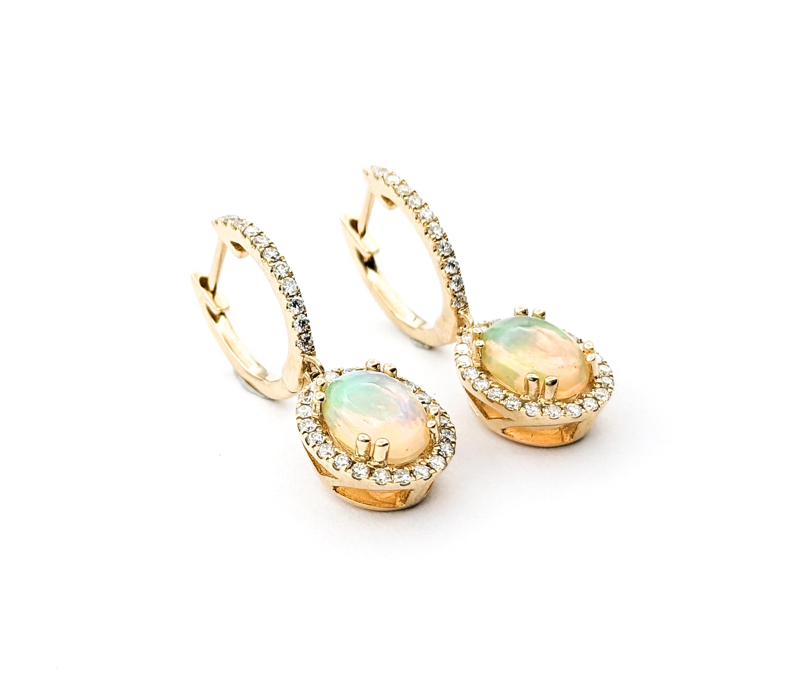 Women's 1.50ctw Opal & Diamond leverback Drop Earrings In Yellow Gold For Sale