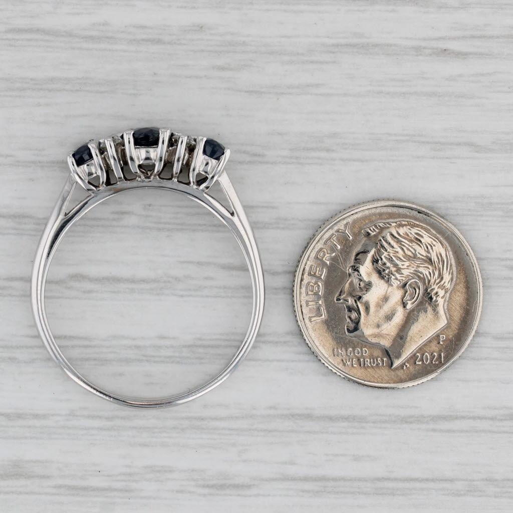 1.50ctw Oval Blue Sapphire 3-Stone Diamond Ring 14k White Gold Size 9.5 In Good Condition In McLeansville, NC