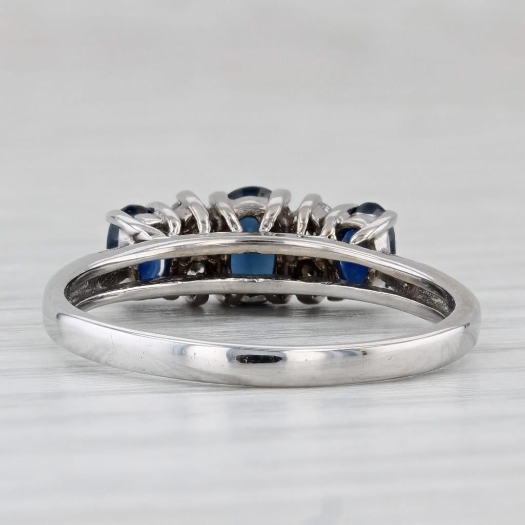 1.50ctw Oval Blue Sapphire 3-Stone Diamond Ring 14k White Gold Size 9.5 2