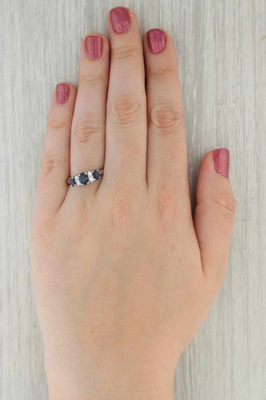 1.50ctw Oval Blue Sapphire 3-Stone Diamond Ring 14k White Gold Size 9.5 4