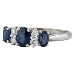 1.50ctw Oval Blue Sapphire 3-Stone Diamond Ring 14k White Gold Size 9.5
