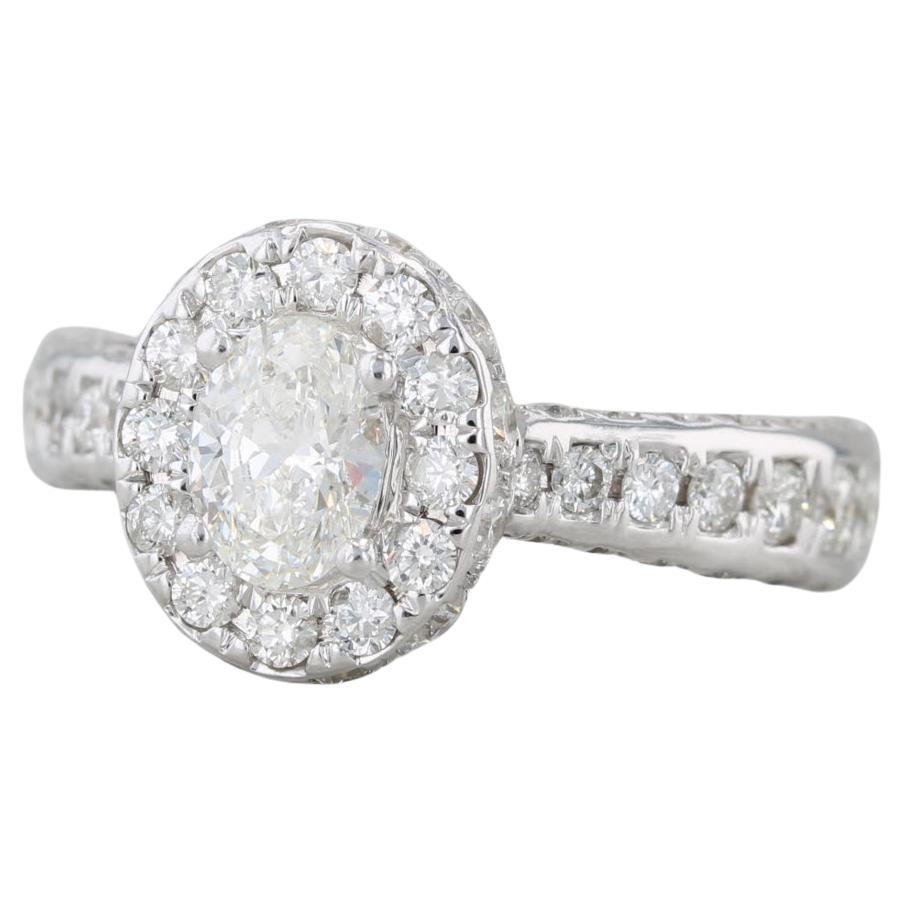 1.50ctw Oval Diamond Halo Engagement Ring 14k White Gold Size 4.5