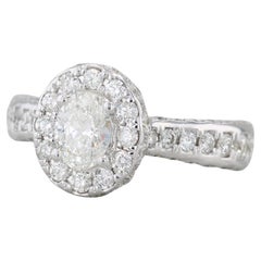 1.50ctw Oval Diamond Halo Engagement Ring 14k White Gold Size 4.5