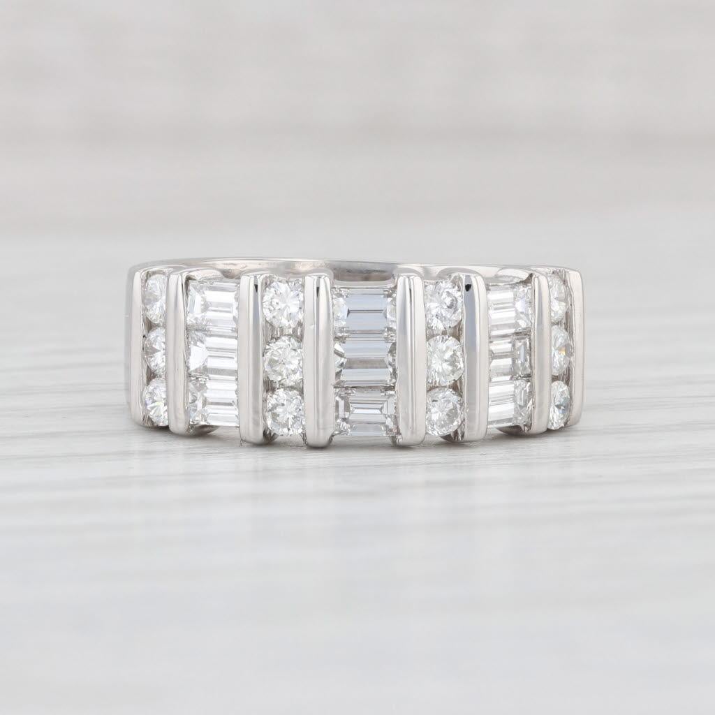 Round Cut 1.50ctw Round Baguette Diamond Band Platinum Size 6.75 Ring Stackable Wedding For Sale