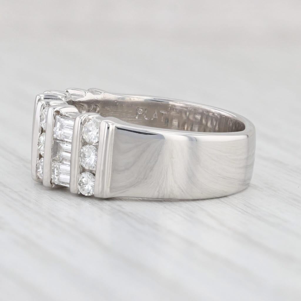 1.50ctw Round Baguette Diamond Band Platinum Size 6.75 Ring Stackable Wedding In Good Condition For Sale In McLeansville, NC