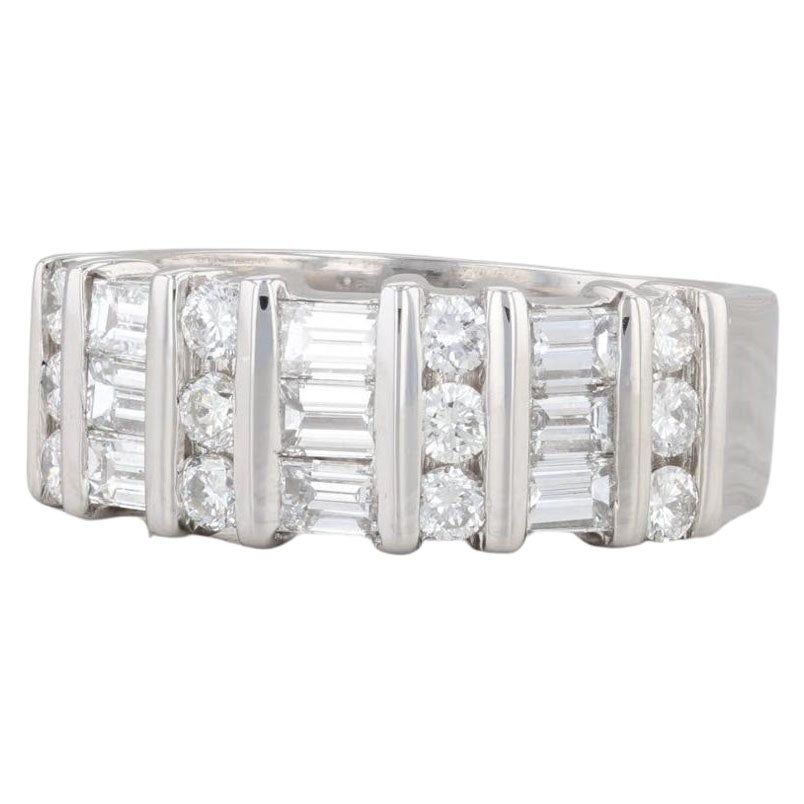 1.50ctw Round Baguette Diamond Band Platinum Size 6.75 Ring Stackable Wedding For Sale